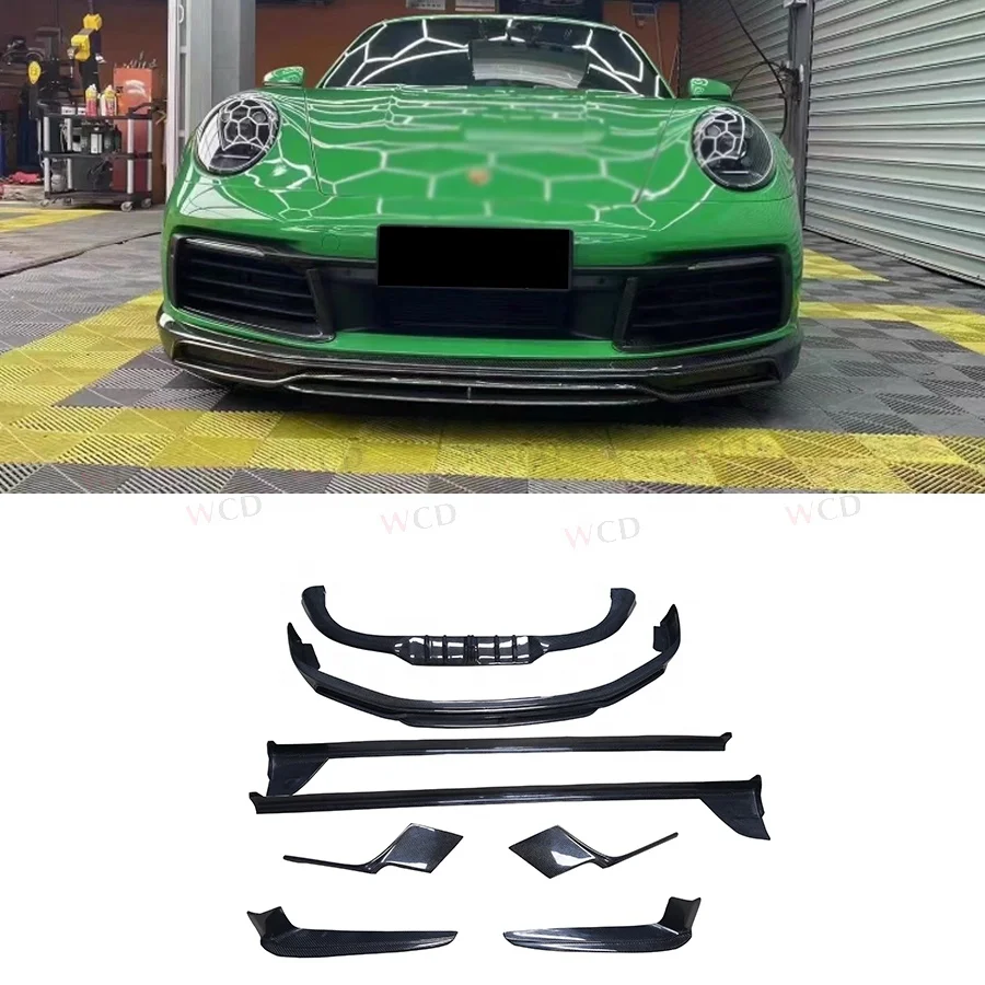 T Style Carbon Fiber Body Kit For Porsche 992 911 2019+ Front Lip Rear Diffuser Side Skirt Front Rear Splitter