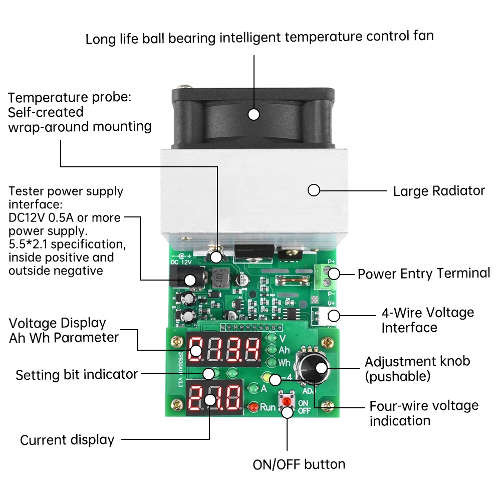 Imagem -02 - Carga Eletrônica Atual Constante Display Lcd Bateria de Descarga Testador do Medidor de Capacidade Módulo Monitor 110w 60w 30v 0-9.99a