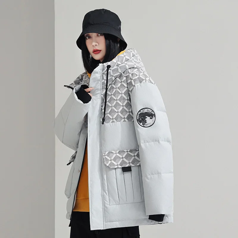 Hooded Duck Down Jacket for Men and Women, Glossy Workwear, Loose Outerwear, Couple's Outerwear, Same Model, Winter, New