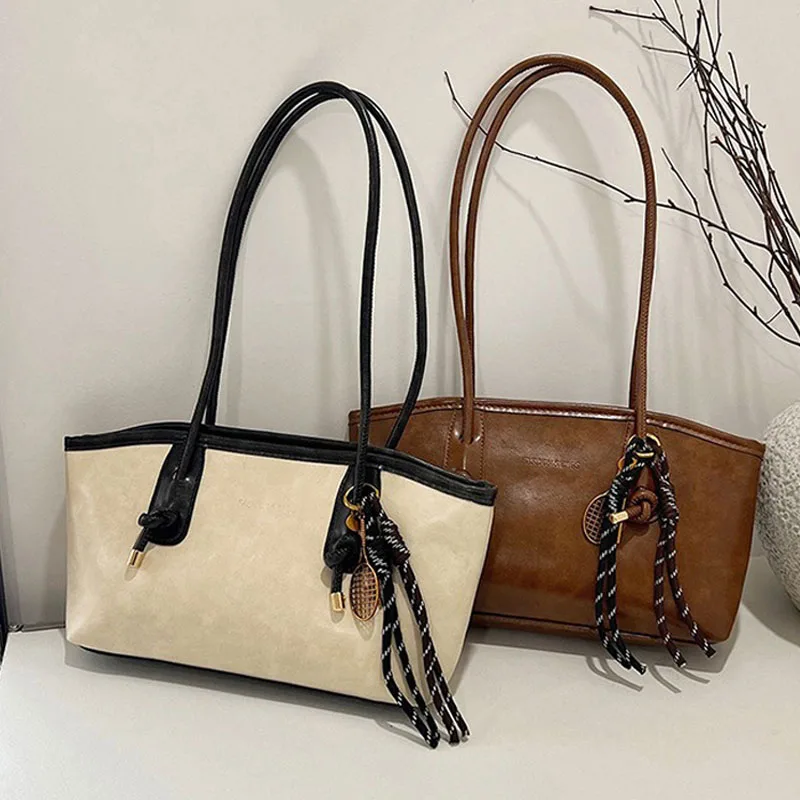 حقيبة كتف من جلد البولي يوريثان للنساء Y2K حقيبة يد بسيطة للفتيات ذات سعة كبيرة حقيبة كروس نسائية بلون سادة حقائب حمل كلاسيكية #1