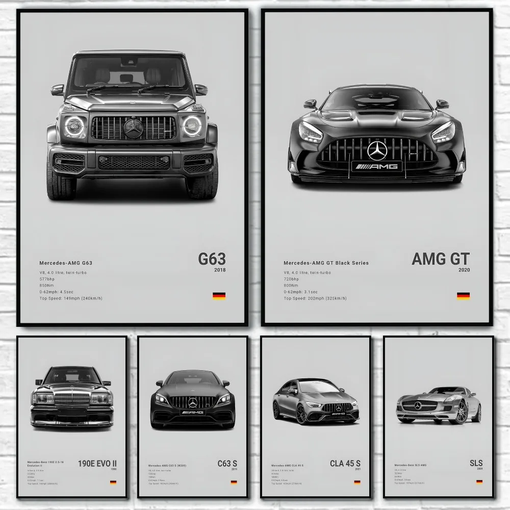 Luxury Cool Car M-Mercedes-B-Benz-AMG GT G C63 300 500SL EVO A45 SLS R Poster Home living room Wall Art Garage Room Decor