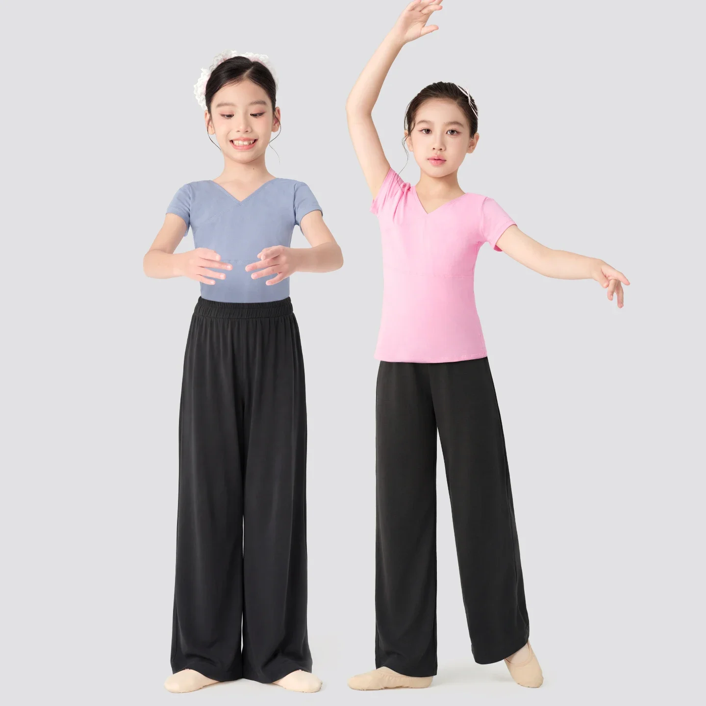 

Children High Stretch Wide Pants Girl Sports Jogging Gym Black Pants Classical Modern Casual Trousers Ballet Dance Costume