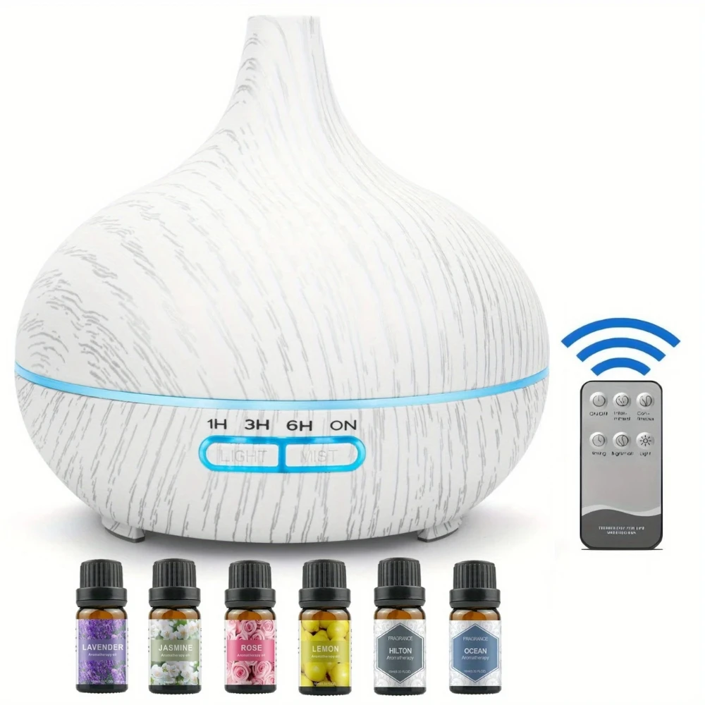 

18.6oz Aromatherapy Essential Oil Diffuser with 6-Piece 0.34oz Oil Set - Lavender, Jasmine, Rose, Lemon, Ocean Scents, Perfect G