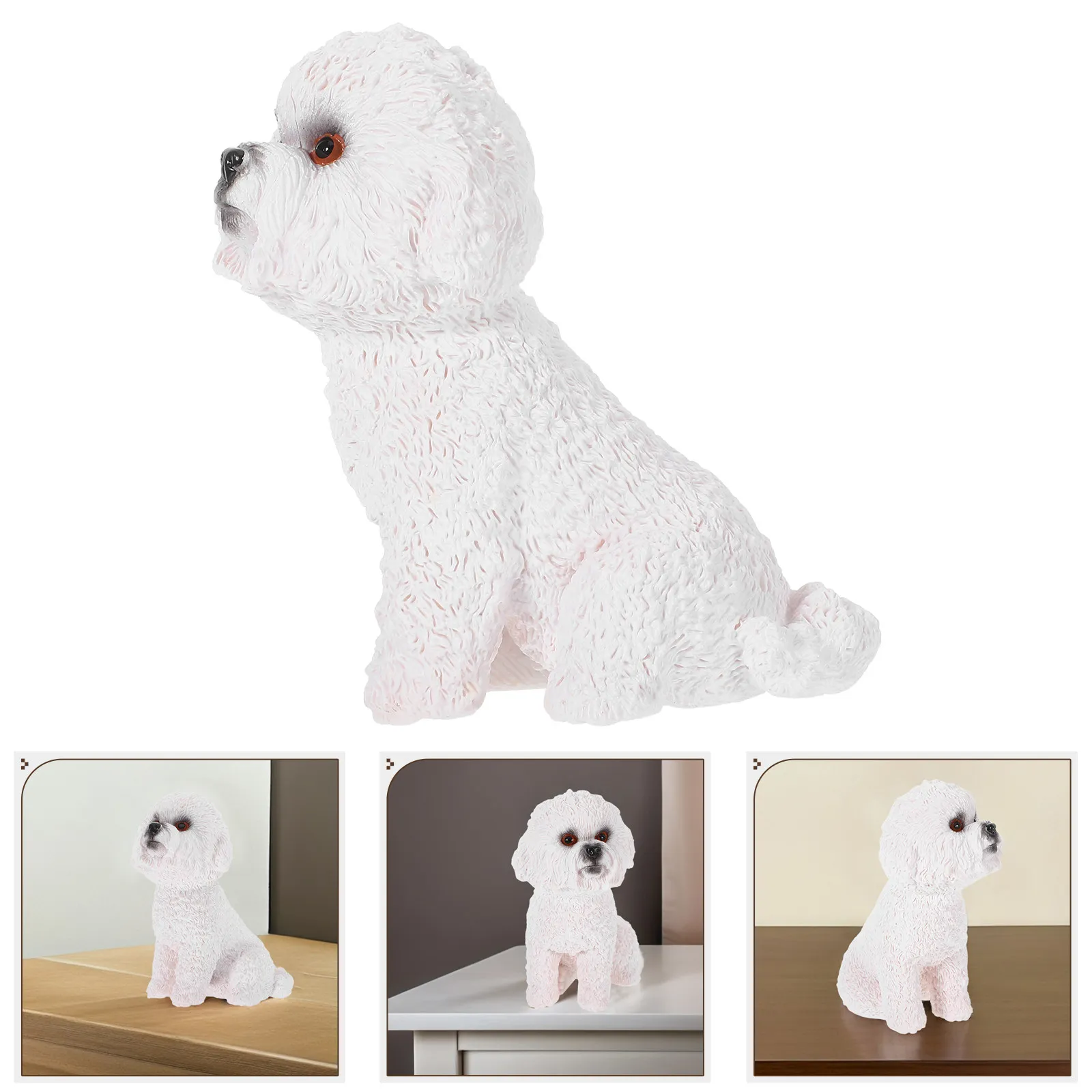 1Pcs Adorable Mini Poodle Home Decoration Ornament Fine Craftsmanship Stable Base for Desk Shelf Cabinet Car Office Room White
