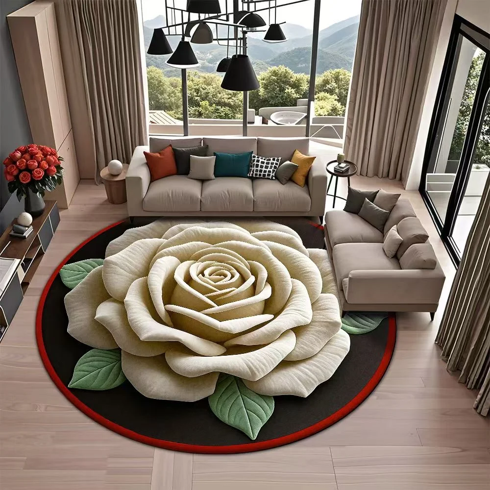Non-slip Rose Floor Mat Absorbent 23.6 x 23.6 inches Blanket Wear-resistant Quick Dry Door Gasket for Living Room Bedroom