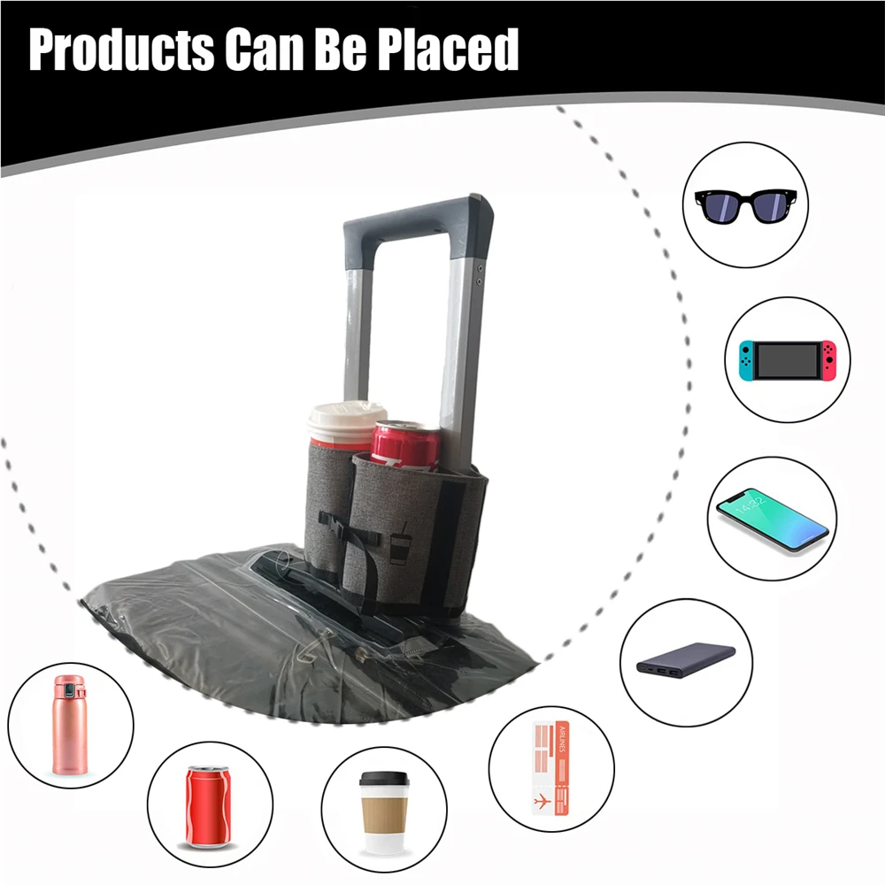 Luggage Travel Cup Holder Portable Drink Caddy Bag Hold Two Coffee Mugs Roll on Suitcase Handles Traveler Accessory Men Women