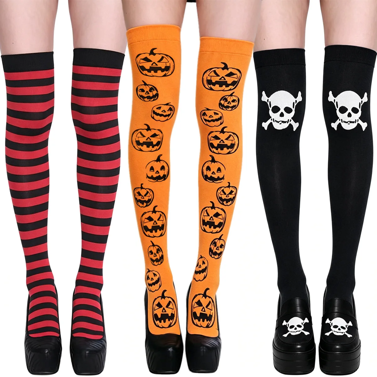 2026 Halloween Party Decoration Striped Socks Ghost Festival Pumpkin Bat Stockings Over Knee Socks Wholesale Naughty Toys