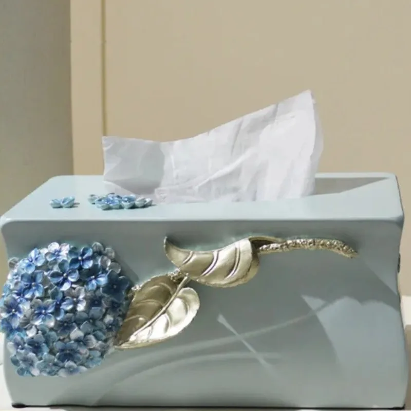 European Countryside Tissue Box - Resin Decorative Napkin Holder for Living Room Coffee Table, Farmhouse Style Home Decor