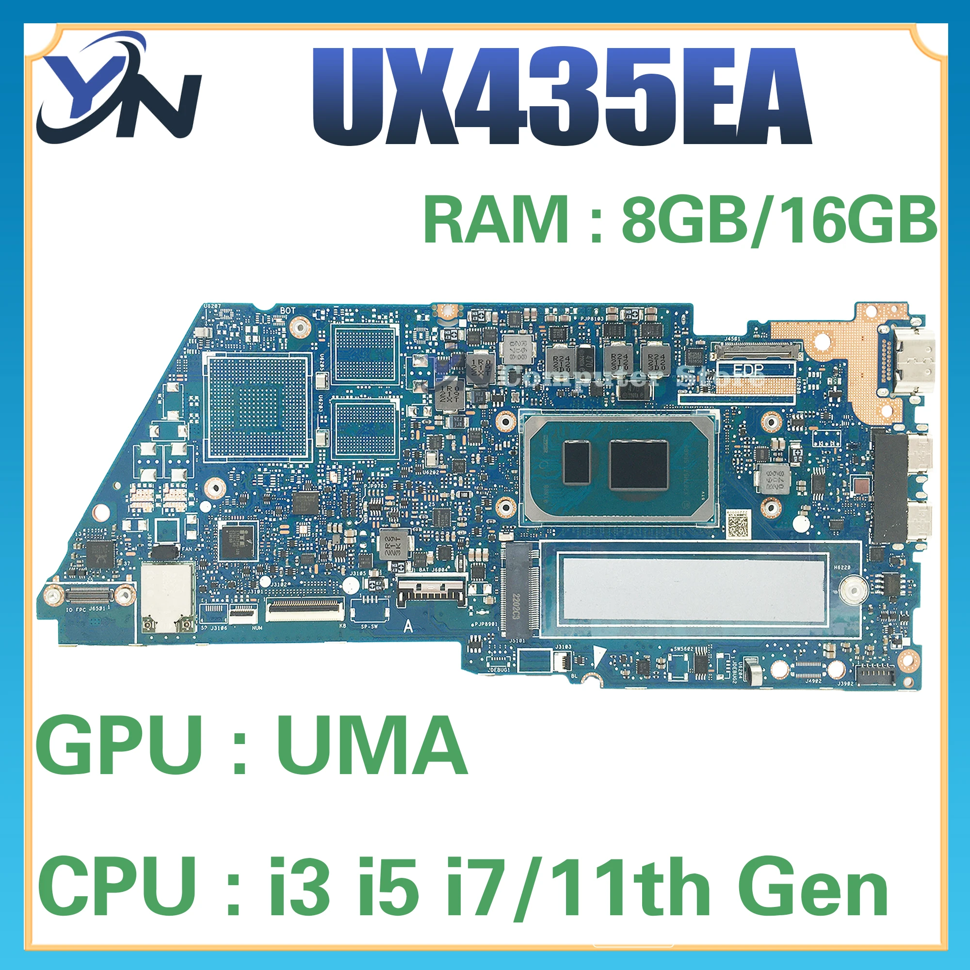 Imagem -02 - Placa-mãe do Portátil para Asus Ux435e Ux435eal Ux435e Rx435e Ux435eg Ux435egl i5 i7 11a Geração 8gb 16gb Ram 100 ok