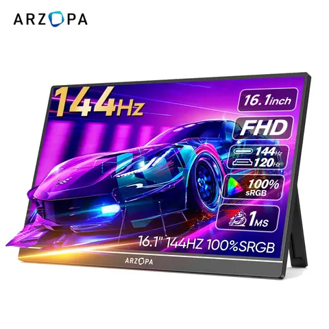 ARZOPA 16.1 inch 100% sRGB 144Hz Portable Monitor Gaming  Laptop Display with Type C Mini HDMI For PS/Steam/Deck/Switch/PC/Mac
