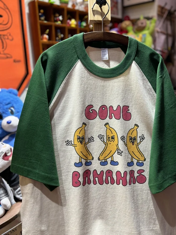 아메이카지 빈티지 귀여운 바나나 캐릭터 컬러 블로울더 인서트 코튼 280g 헤비웨이트 커플 티셔츠 캐주얼 스타일