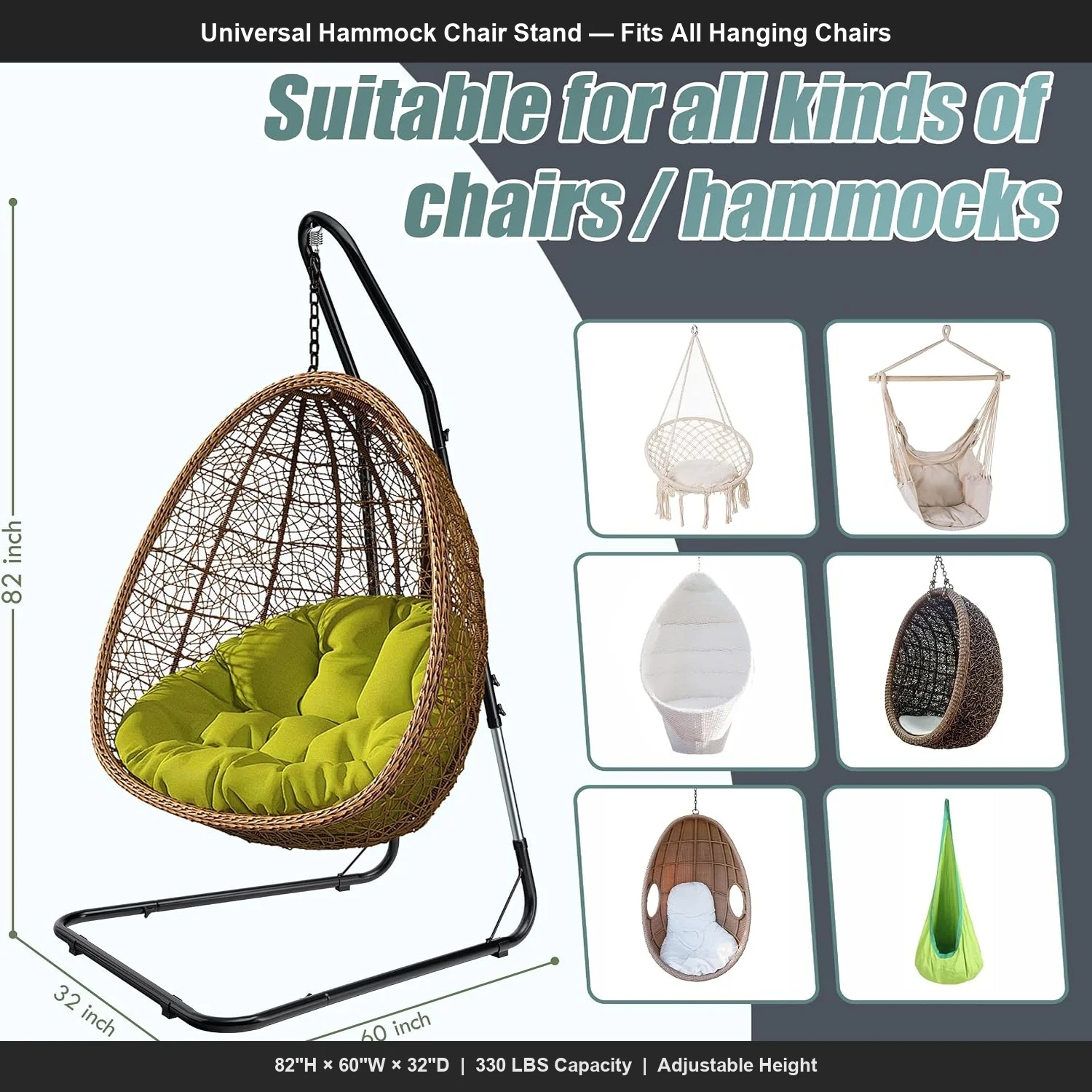 Durable Hammock Chair Stand Heavy Duty Steel C-Type, Adjustable Hanging Chair Stand 330lbs for Egg Chair Swing Indoor Outdoor Pa image 2
