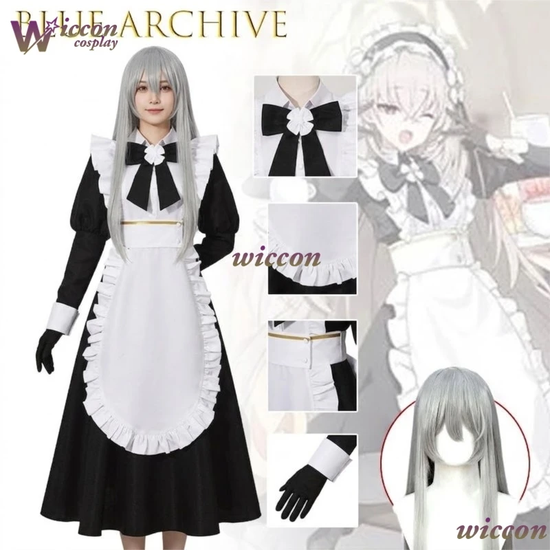 

Sakurako Utazumi Blue Archive Cafe Collaboration Maid Outfit Anime Cosplay Costume With Three Layer Apron And Red Bow Party