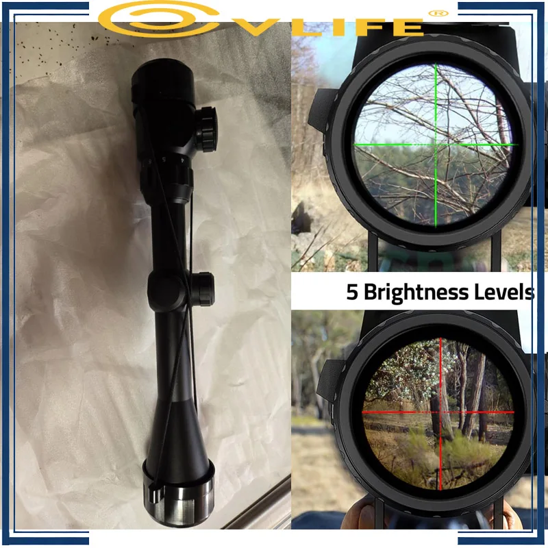 

CVLIFE 3-9x40 Rifle Scope with 2Pcs Picatinny 1in Tube Scope Ring Mounts Red & Green Illuminated Mil-Dot Reticle Hunting Optical