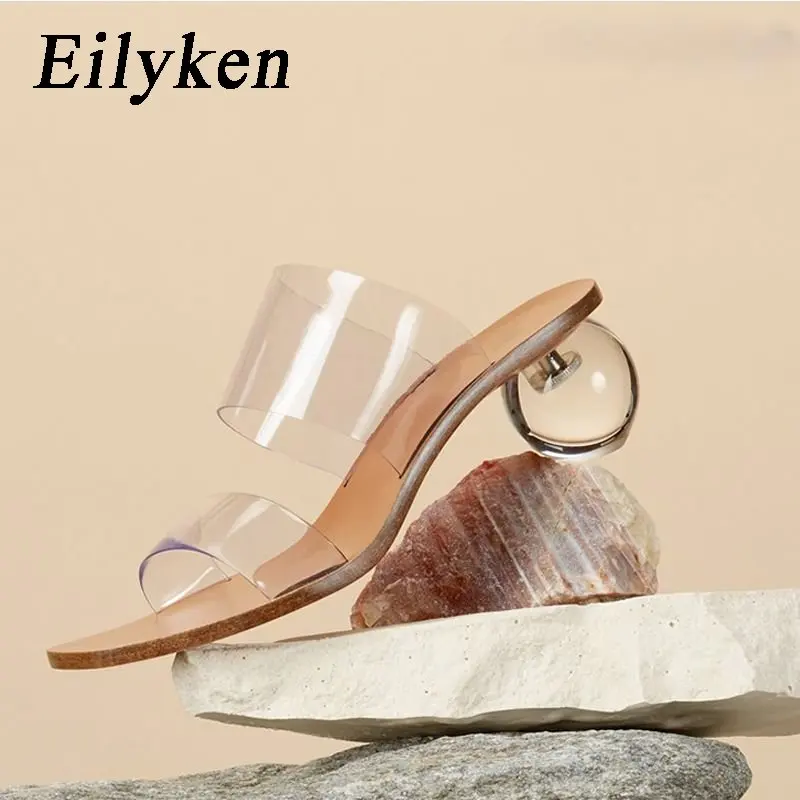 Eilyken moda PVC trasparente pantofole donna stile strano tacchi alti estate muli diapositive scarpe Sandalias Mujer