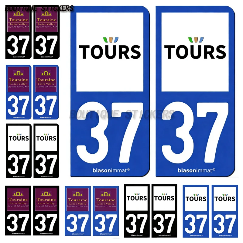 

2Pcs Autocollant plaque d'immatriculation française noir 37 Touraine - Tourisme Tours - Ville Autocollants voiture PVC