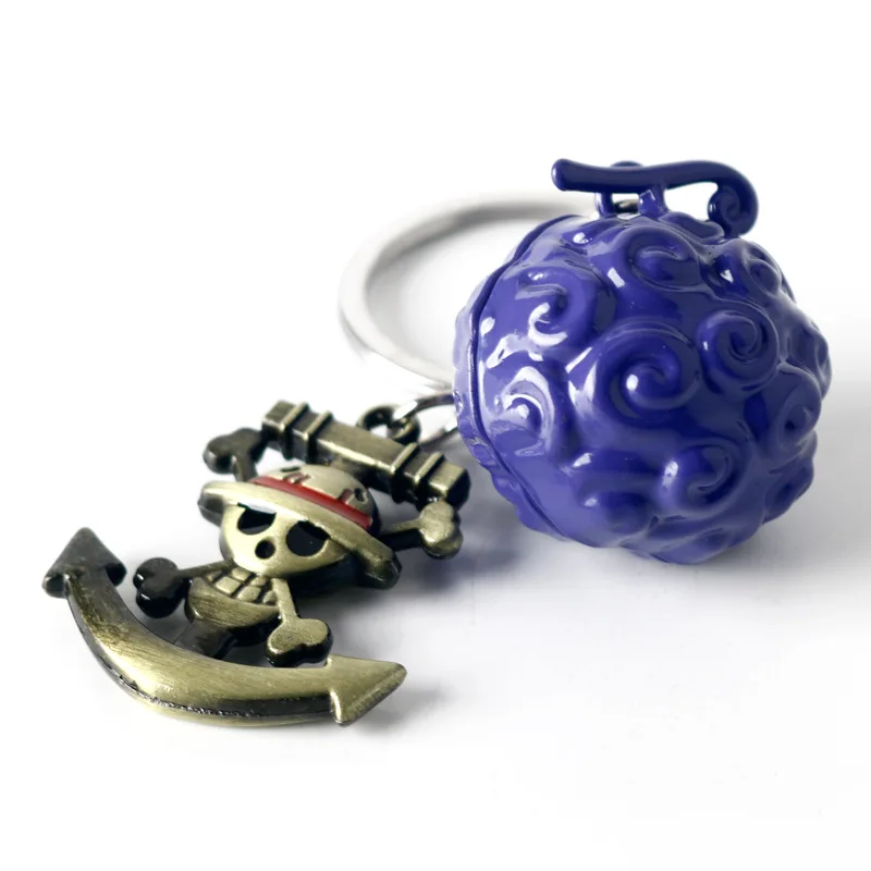 Anime One Piece Devil Fruit Keychain Roronoa Zoro Ace Hat Rubber Fruit Pendant Figure Model Key Ring For Kids Toys Gift