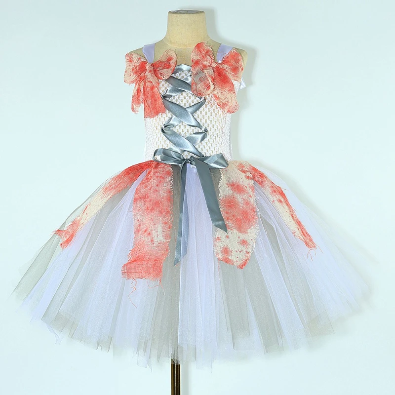 Girls Bloody Corpse Bride Costumes Ghost Bride Halloween Fancy Dresses for Kids Carnival Party Scary Outfit Horror Clothes1-12T