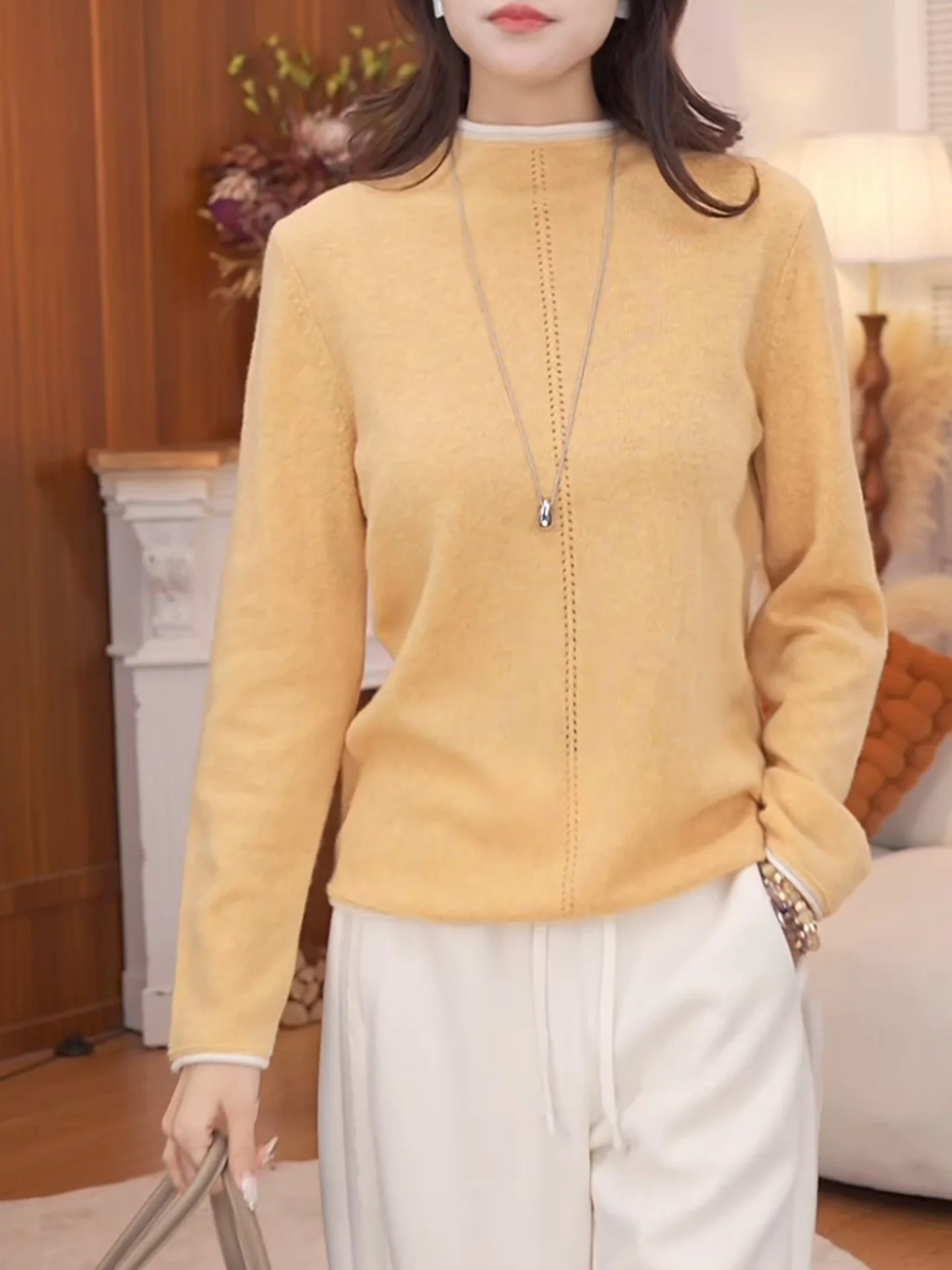 

Loose Fit Long Sve Knitted Sweater f High Collar Overhead Women's Warm Knitting Base irt Autumn Winter New Arrival