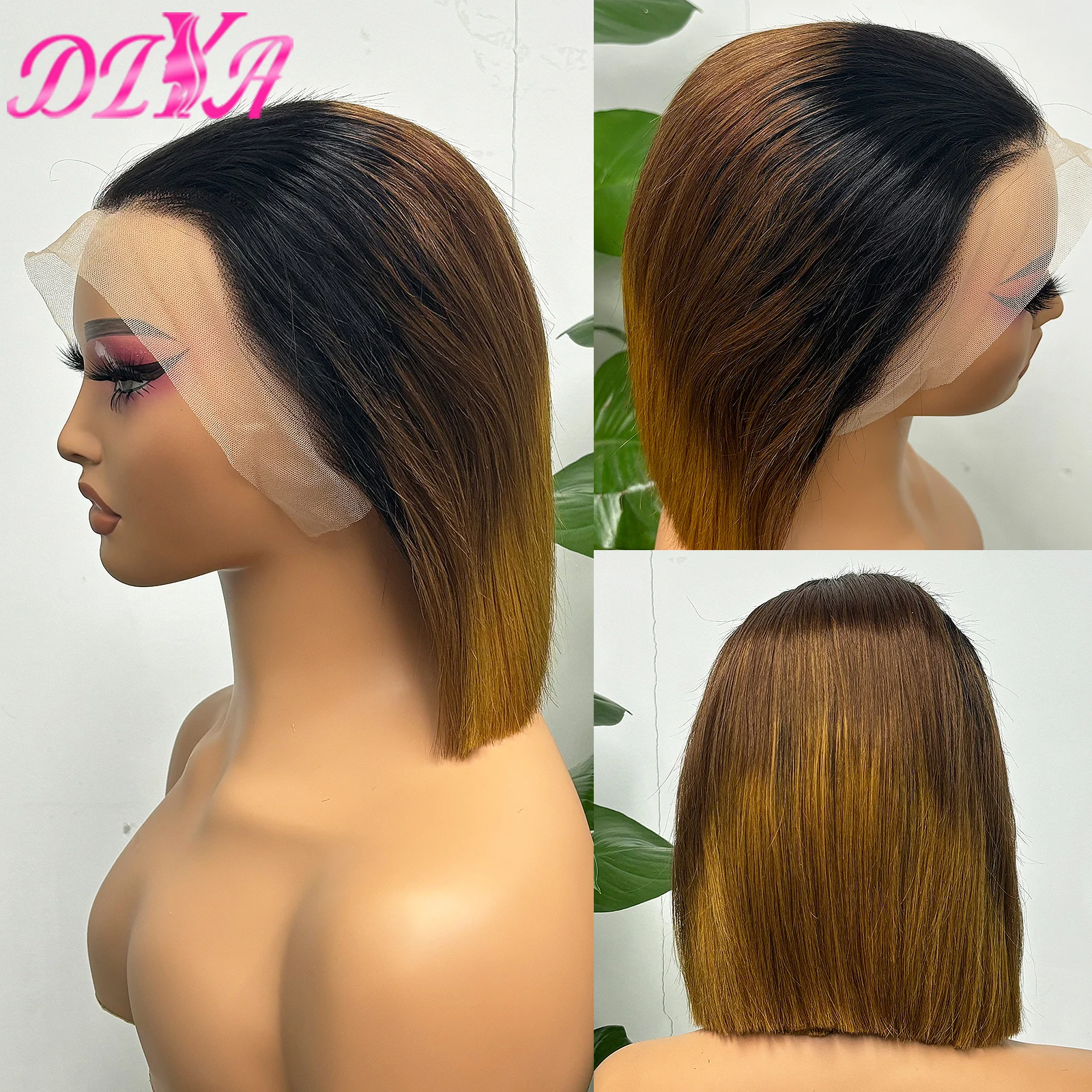 Brazilian Bone Straight Double Drawn Bob Human Hair Wigs for Black Women 13X4 Lace Frontal 300% Density 10 Inch Human Hair Wig