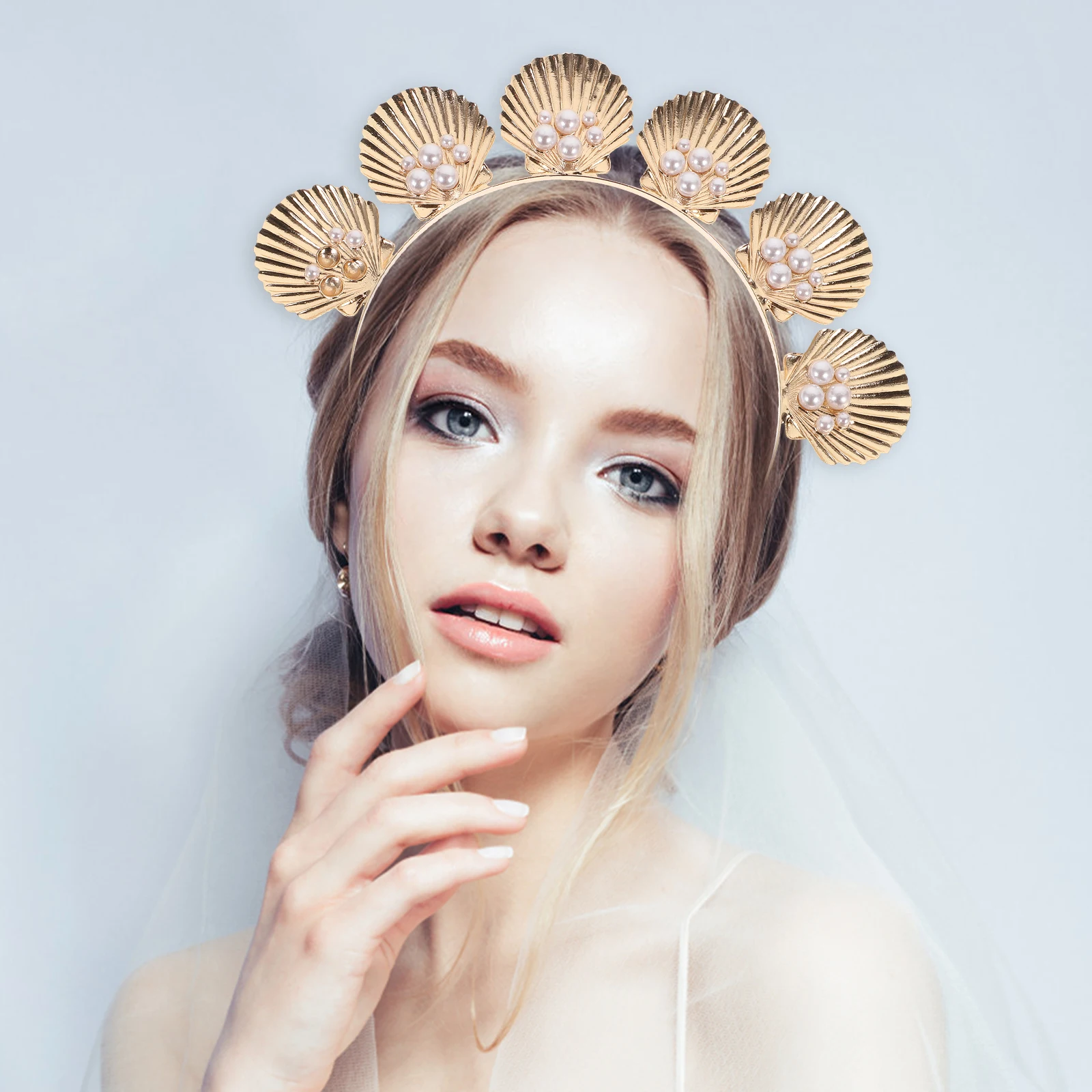 

Golden Headband Pearl Seashell Decor Non Slip Hair Bands Women Beach Party Wedding Prom Everyday Wear Accessories Hoop