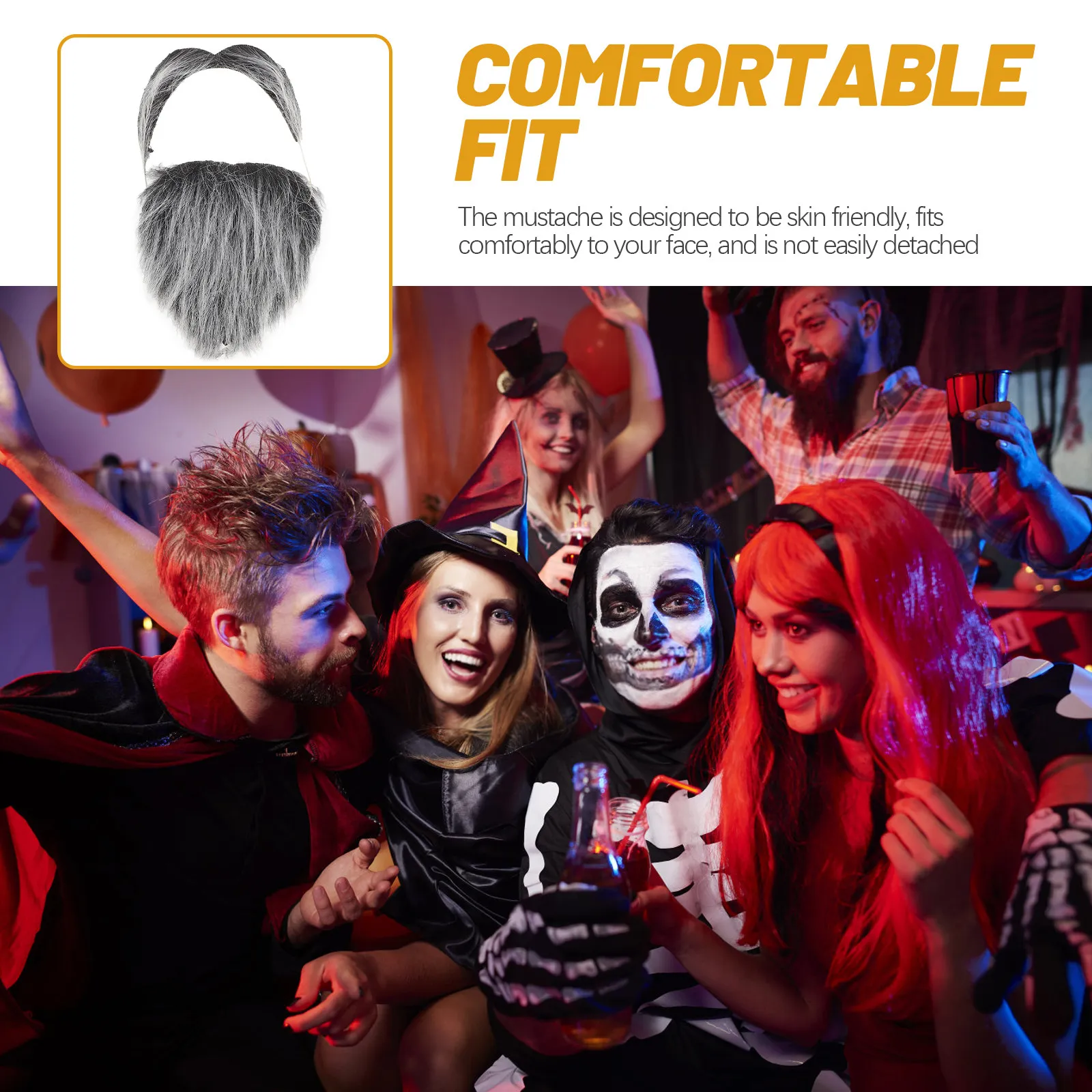 1Set Realistic Cloth Fake Beard Costume for Men Comfortable Skin-Friendly Halloween Party Cosplay Mustache Ornament Decorative - view 6