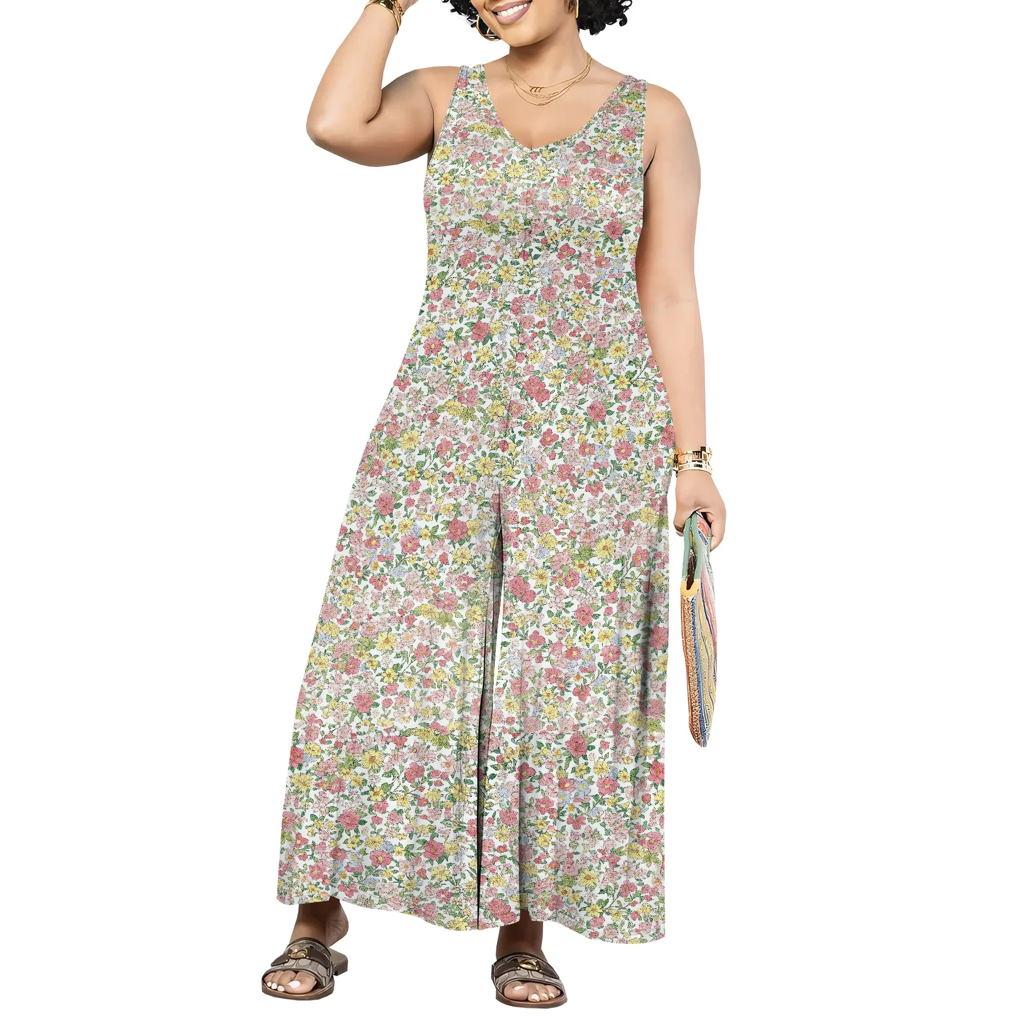 

Lightweight Corduroy Floral Button Wide Leg Jumpsuit