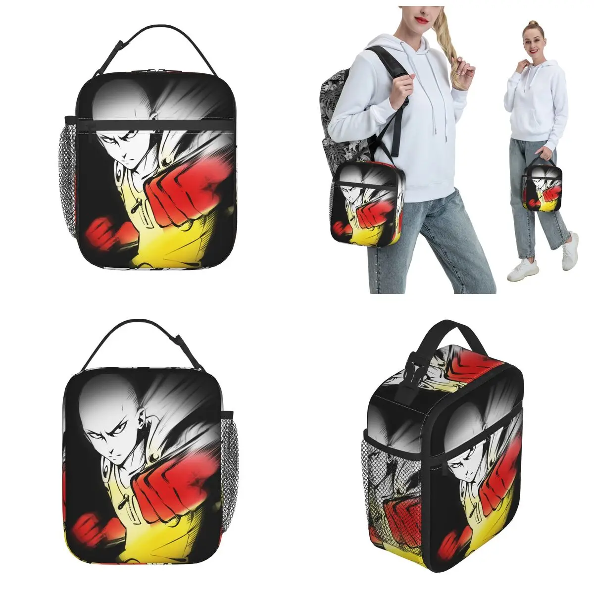 أنيمي واحد لكمة رجل معزول أكياس الغداء حقيبة للحفاظ على البرودة   حاوية الوجبات Saitama Cartoon Leakproof Tote Lunch Box Food Bag