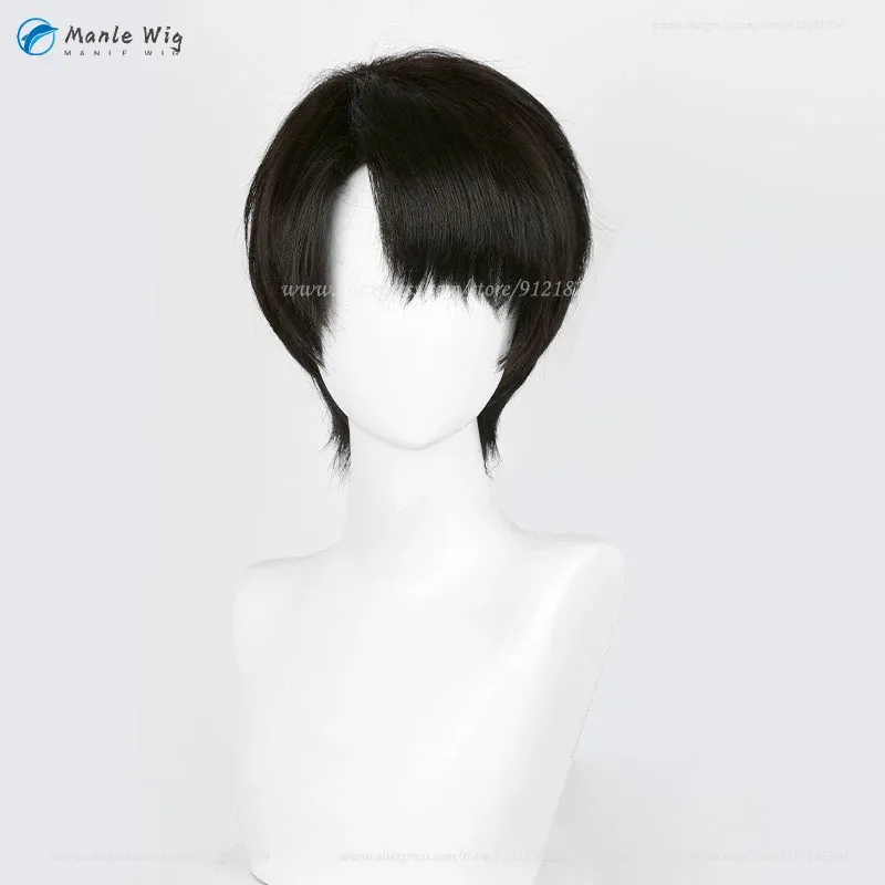 Alta qualidade anime levi ackerman peruca cosplay 30cm preto marrom peruca resistente ao calor cabelo sintético perucas de festa de halloween + touca peruca