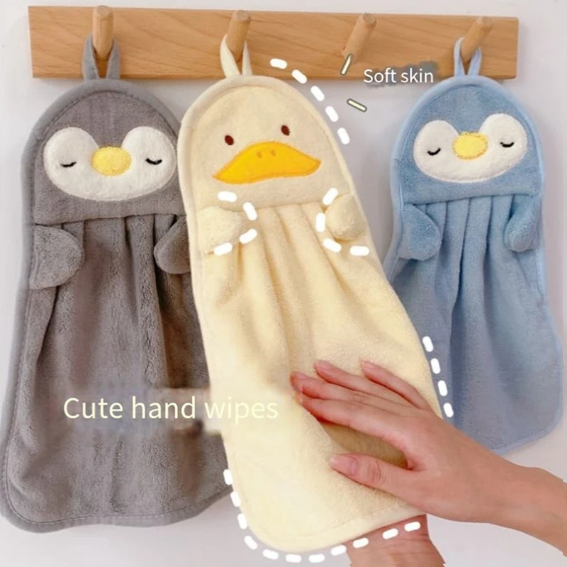 Hand Towel Hanging Absorbent Baby Hand Towel Cute Penguin Duck Skin-Friendly Soft Children