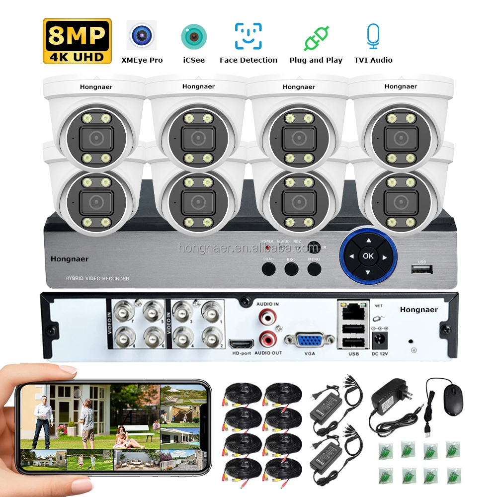 

Hongnaer 8MP Outdoor 8 Channel AHD Digital Video Recorder Analog CCTV Surveil Security Camera Set Kit System 4K IP CCTV System