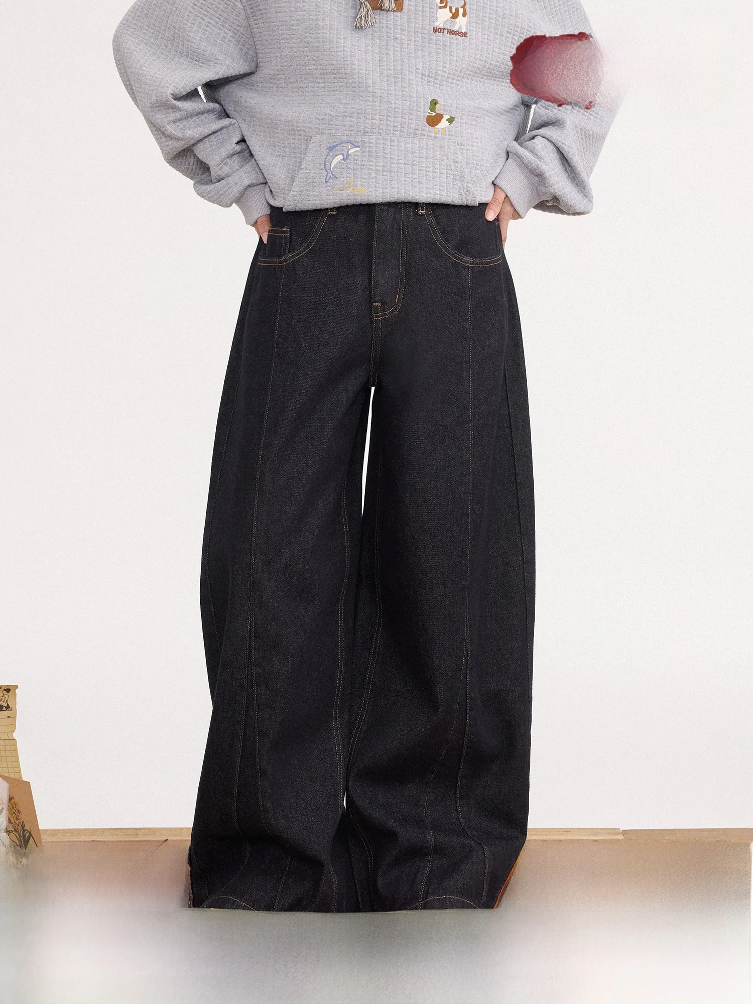 

Retro Simple Match All HOT Volcanic Wide Leg Loose Slimming Jeans Casual Cotton Polyester Blend Ladies Pants