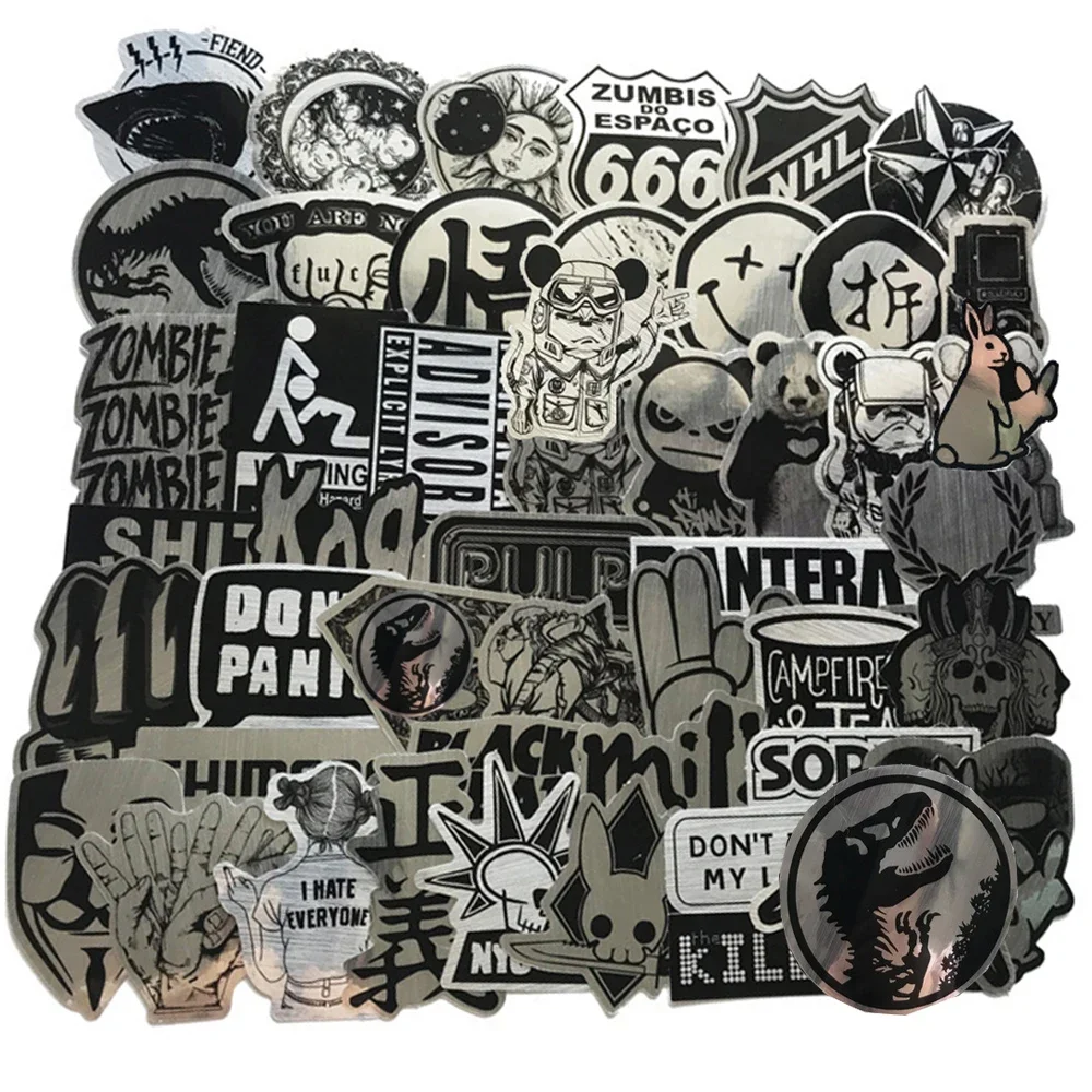 50/100PCS Imitating Metal Brand Logo Rock Band Stickers Kids Toys Phone Guitar Laptop Cool PVC Waterproof Graffiti Sticker