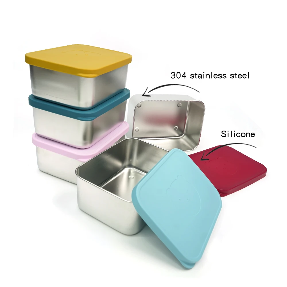 1800ML Storage Box Portable Storage Container Food Grade Stainless steel Box with Silicone Lid