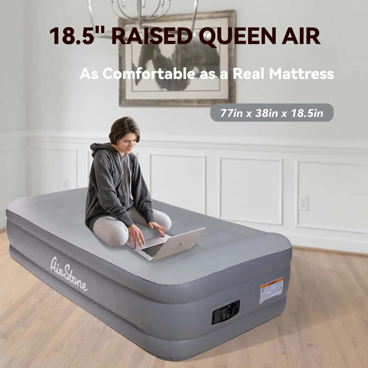 Air Mattress Twin with Built in Pump 18.5 Inch High Sturdy Blow up Mattress for Guests 3 Mins self Inflating Waterproof Mattress