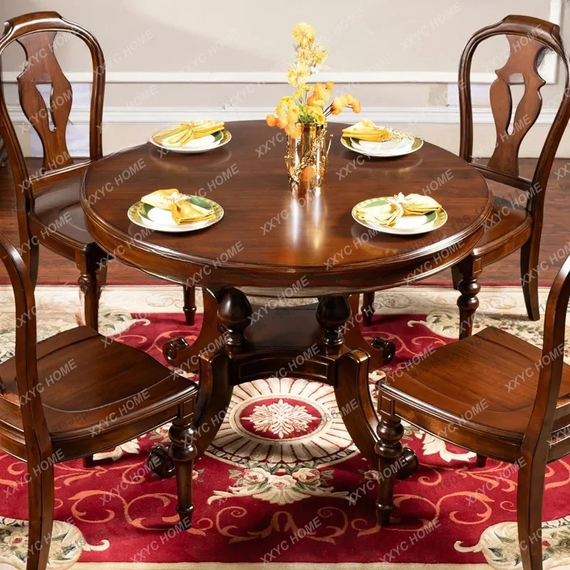 XXFactory Direct  all-solid wood round dining table and chairs simple restaurant household round dining table