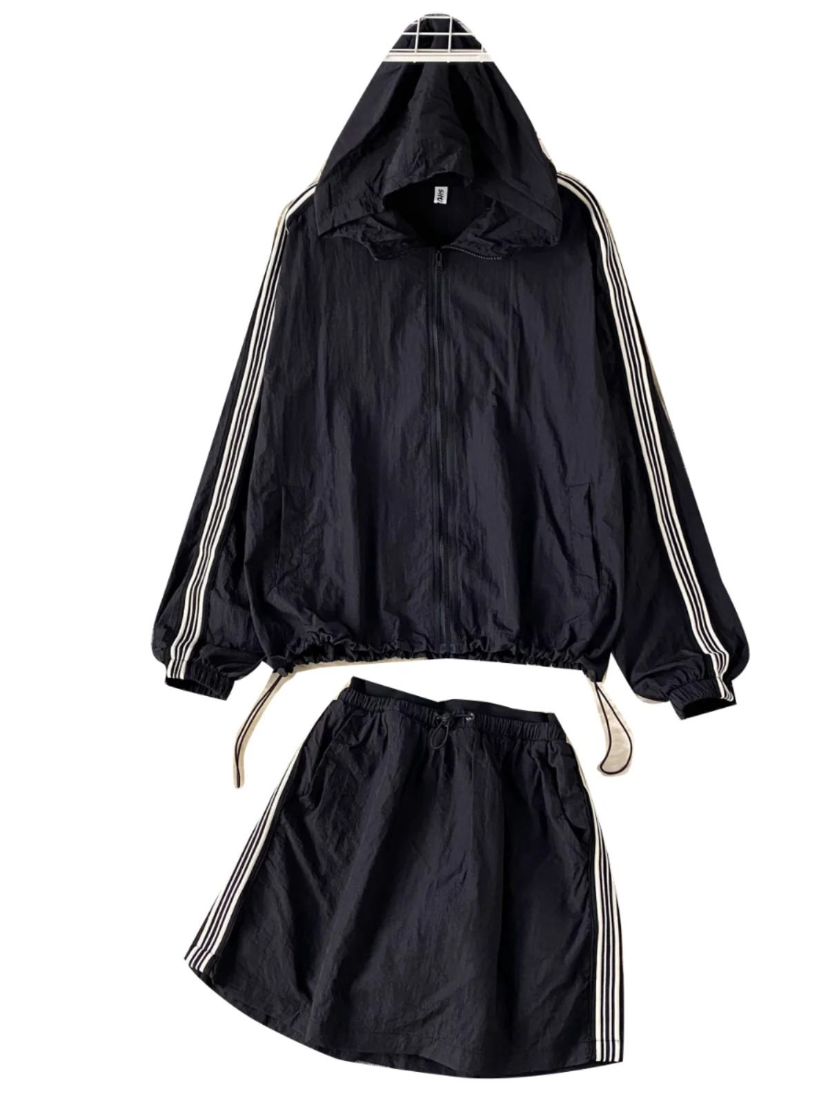 

American Casual Set Women's Faion Long Sve Hooded Zipper Dstring Sun Protection Clothing Women's Jaet plus Workwear...
