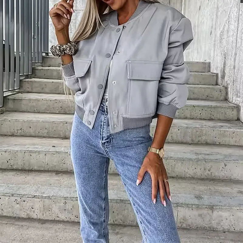 Women's Bomber Jacket Fashion With Pockets Autumn Jackets Coat Long Sleeve Casual New In Outerwears Chic Tops