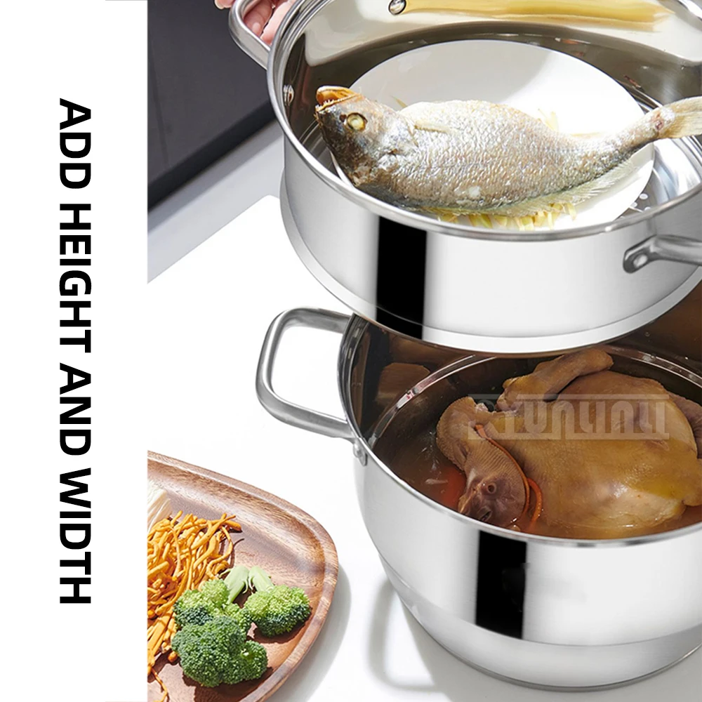2025 Version Fish Pot Kitchen Stainless Steel Food Steamer Pot Double Layers Boiler Induction Cooker Gas Stove