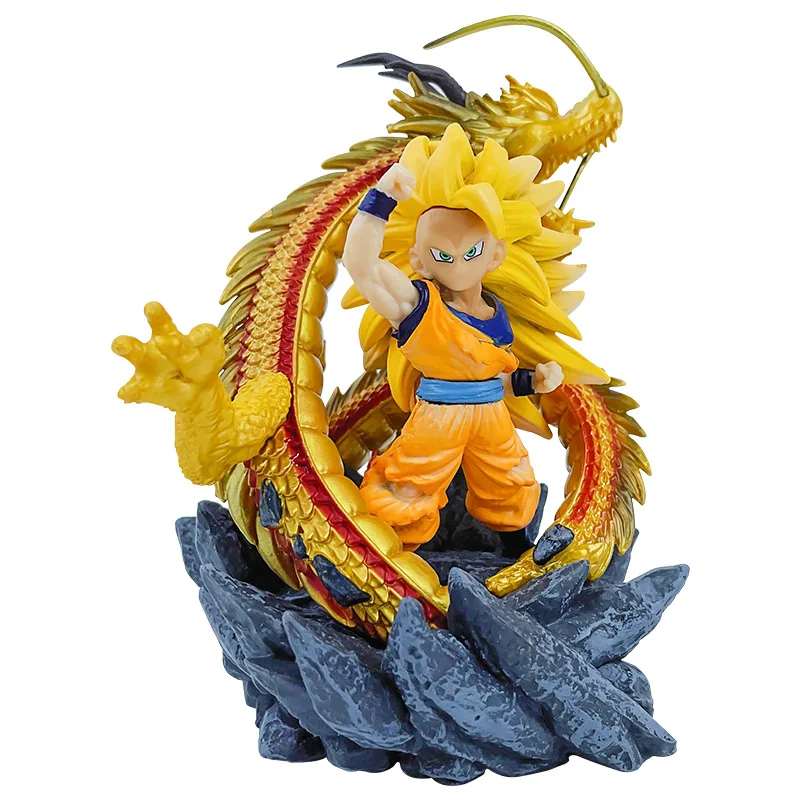 13CM Dragon Ball Z Son Goku Shenron Pvc Figurine Ornament Gk Dbz Super Saiyan 3 Anime Figures Ssj 3 Statue Model Toys Kids Gift