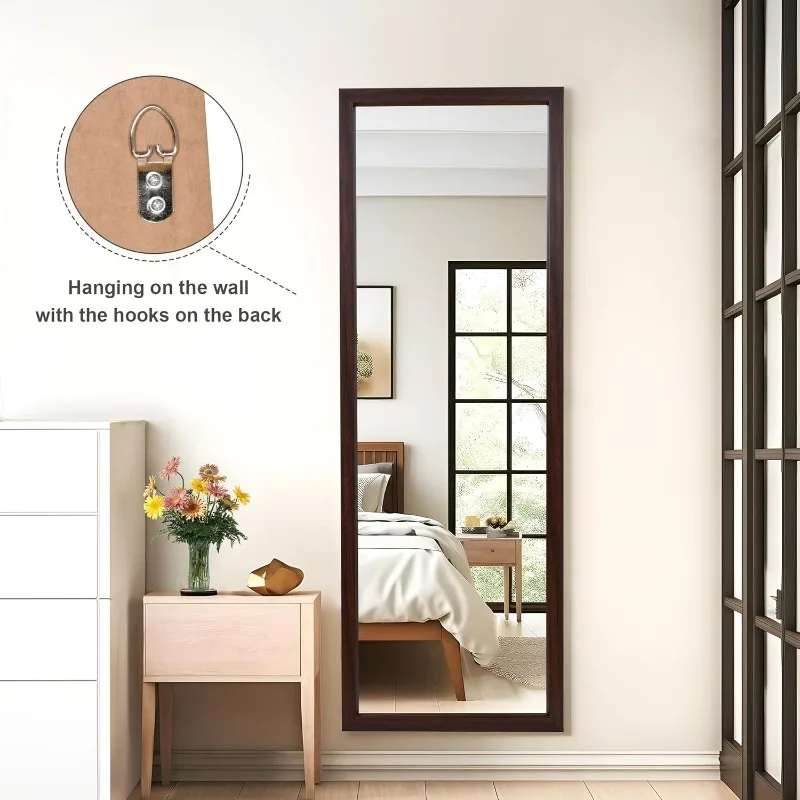 Sleek Frame Floor Mirror Full Length Over The Door Dressing Mirror Vertital Hanging Wall Mirror Rectangle Decor-18x51in,Brown