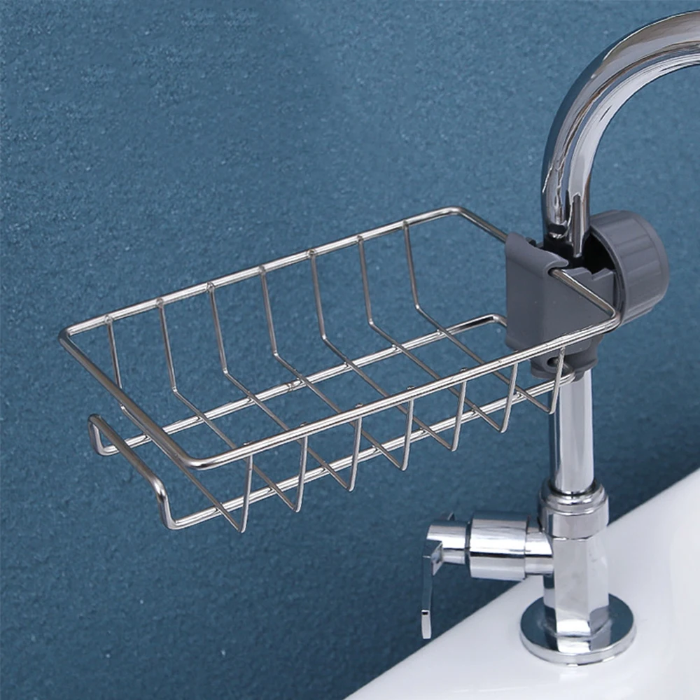Kitchen Silver Sink Drain Rack Sponge Storage Flexible Faucet Holder Soap Drainer Towel Rack Shelf Organizer Kitchen Accessories