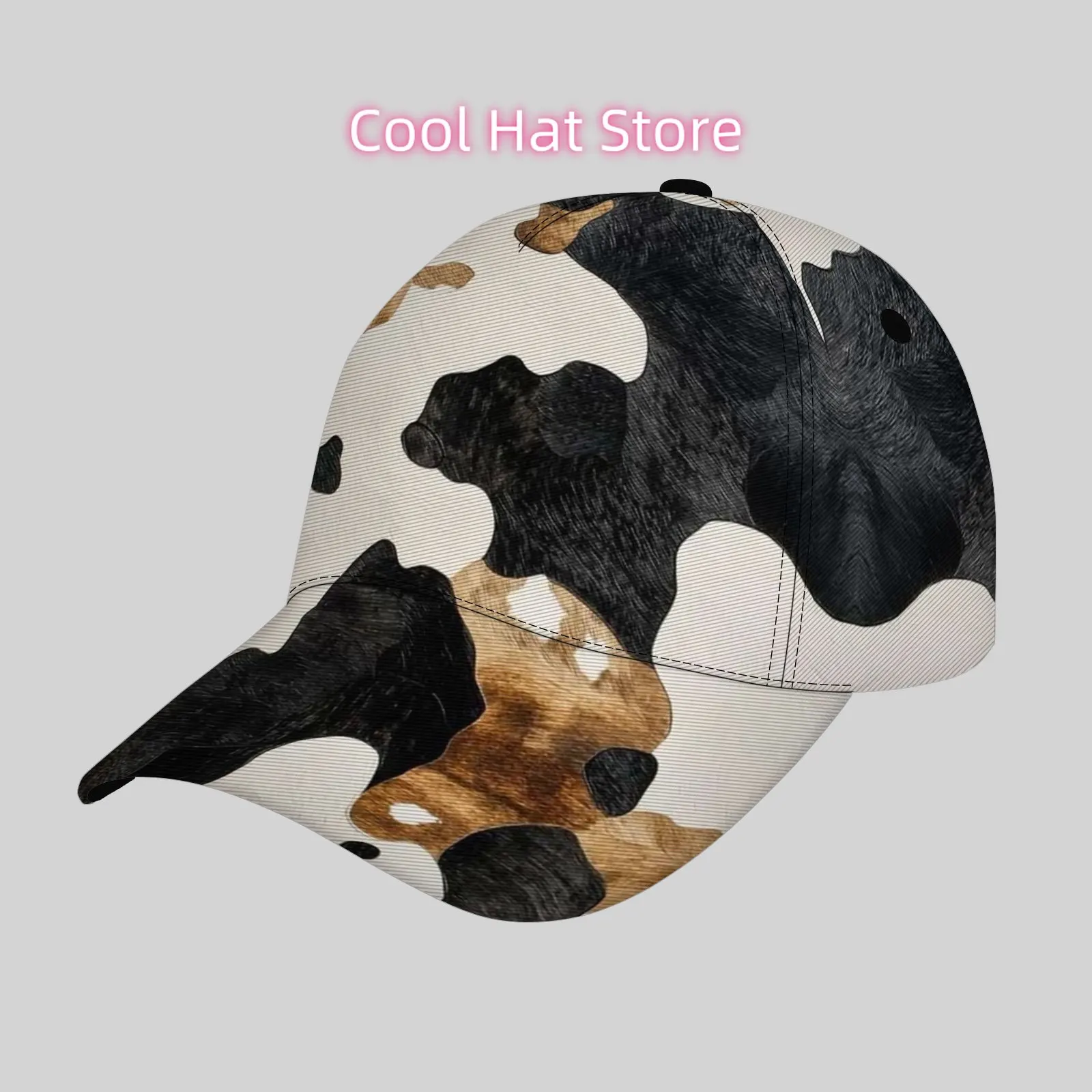 Cowhide-like Cow Spot Baseball Cap - Adjustable UPF Sun Hat with Cowhide Strap, Lightweight Wide Brim for Outdoor, Weddings, Gam