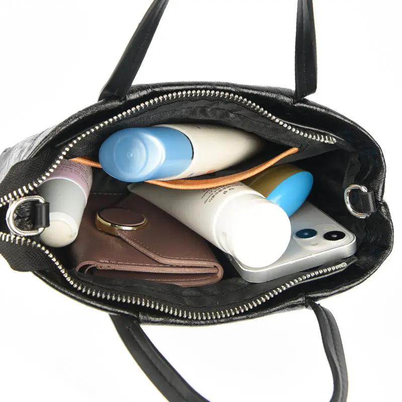 2024 Fashion Horizontal Square Large Capacity Tote Bag Folded Leather Pattern Casual Versatile Handheld Shoulder Bag For Women