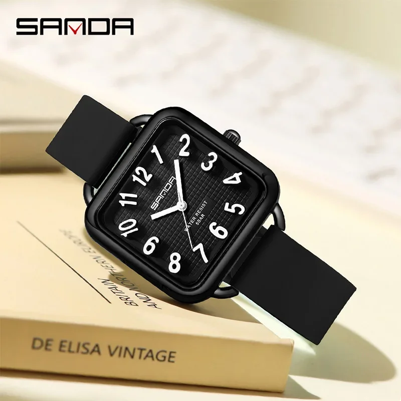 SANDA Fashion Light Luxury Elegant Watch for Women Watch Delicate Minimalism Stereo Dial Silicone Strap Student Wristwatch
