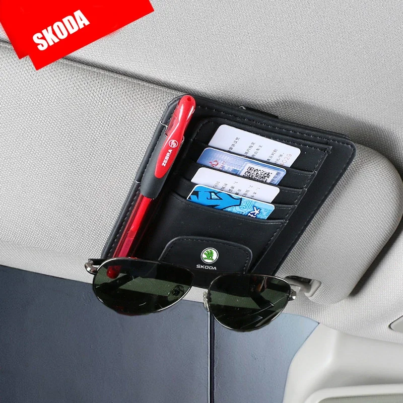 Car Hanging Sunglasses Clip for Skoda Octavia Tour RS Rapid Kodiaq Superb Kamiq Yeti Karoq Kodiak Auto Storage Bag Accessories