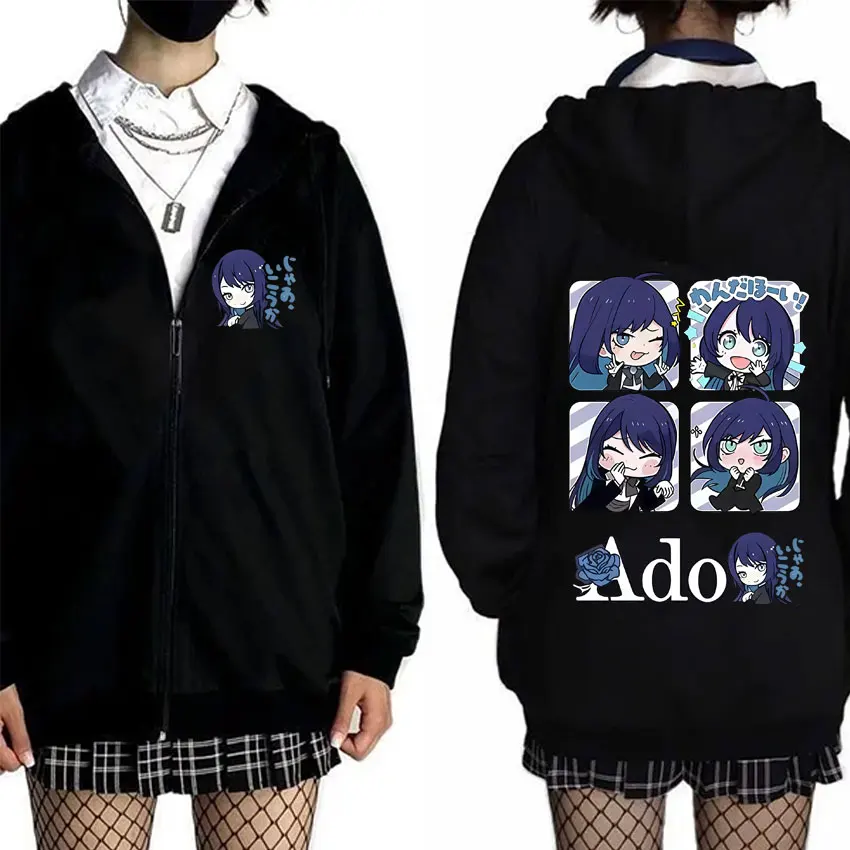 

Kawaii Cute Ado Cartoon Style Zipper Hoodie Men Women Fashion Casual Oversized Zip Up Jacket Coat Unisex Y2k Japanese Hoodies