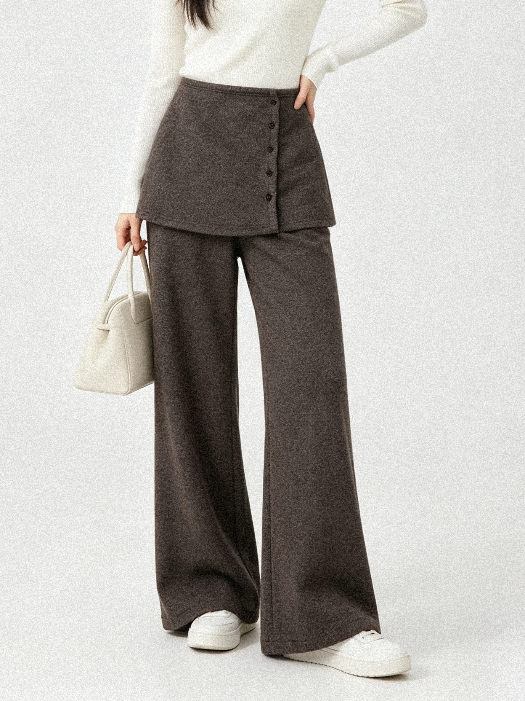 High Waist Wide Leg Pants Korean Style Retro Loose Fit Knitted Trousers Casual Layered Wear Skin-friendly Slimming Effect