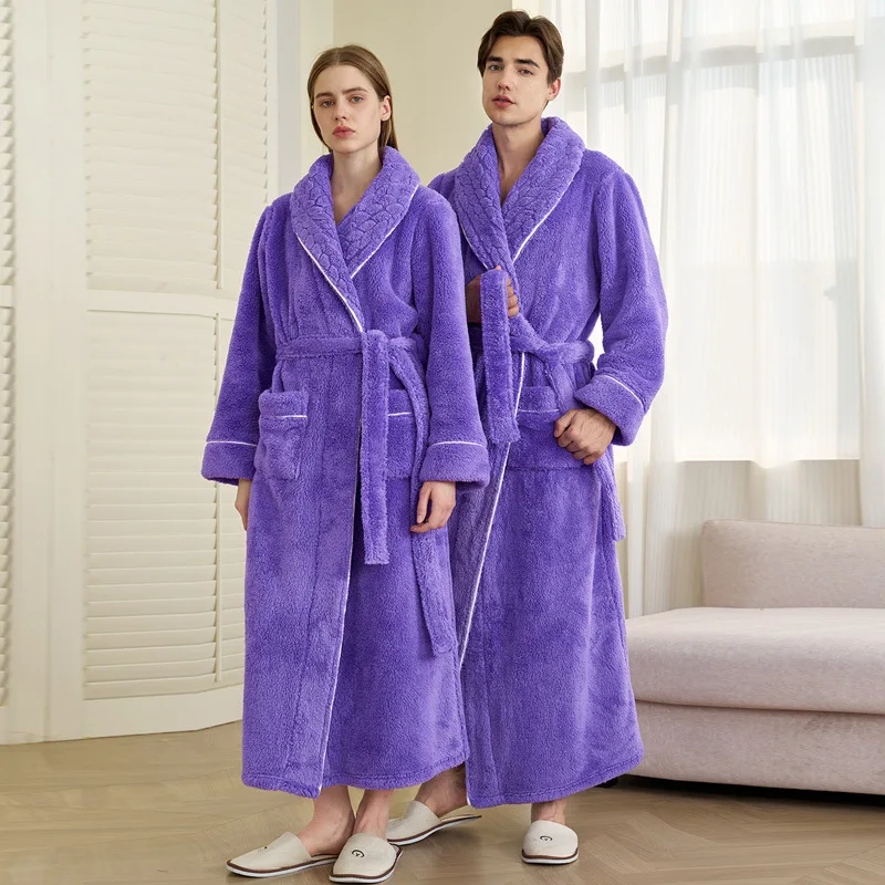 Roupão de banho masculino reversível velo grosso coral veludo casal casa roupão outono e inverno quente sleepwear roupão de banho