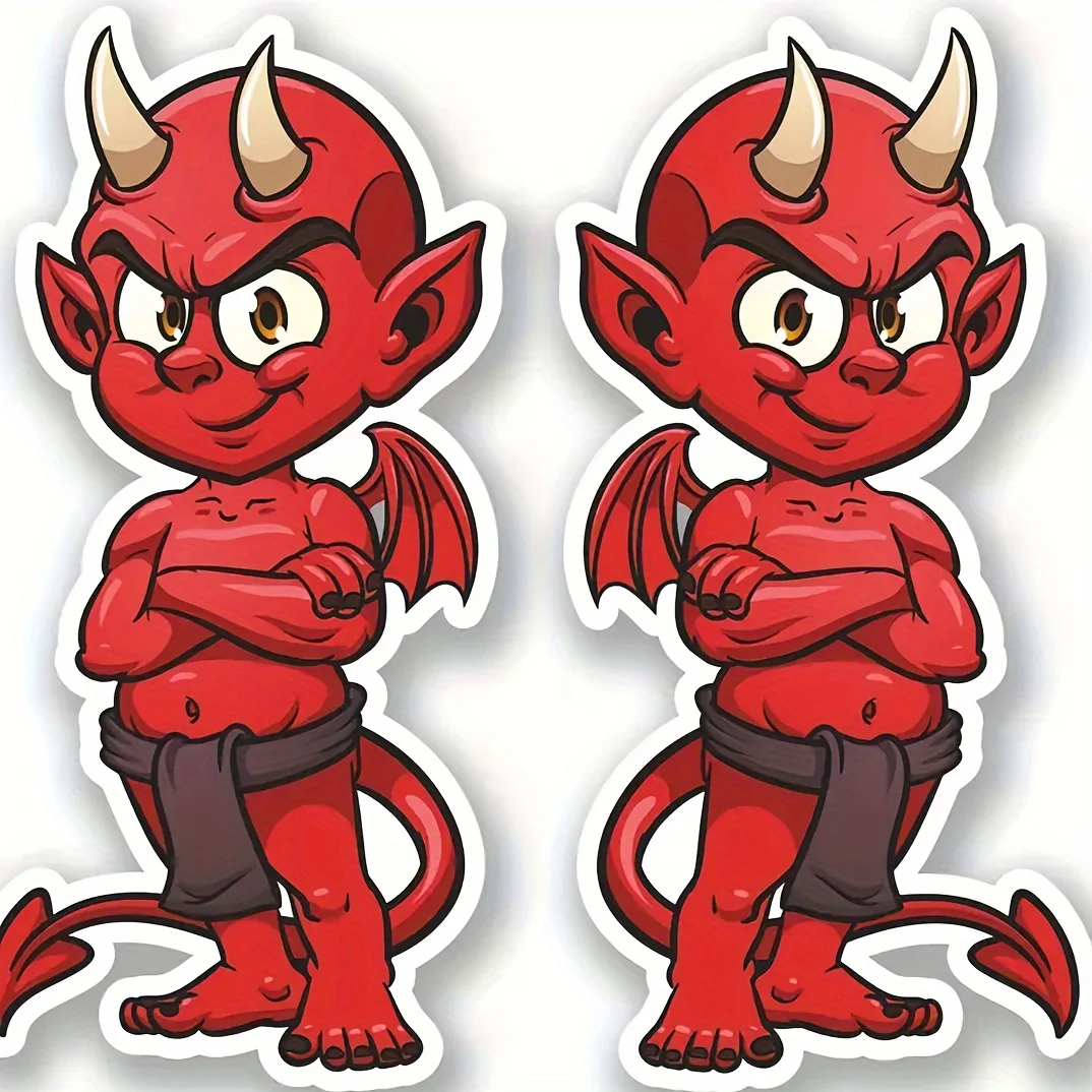 Pair Red Devil Vinyl Sticker, Monster Horror Theme Decal for Car Truck Motorcycle Laptop Body Window Fuel Tank Cover